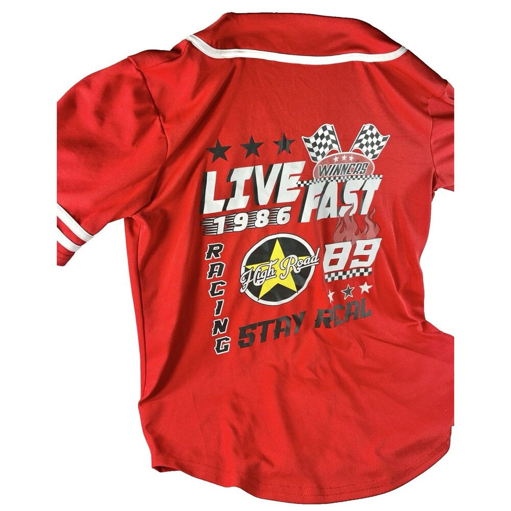 Orange Kiss Stay Real Live Fast 1986 Red Racing Baseball Jersey Men's Medium - Picture 5 of 9